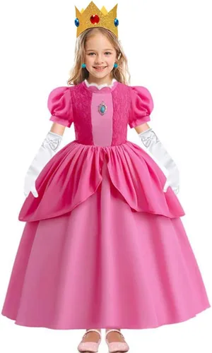 Vista 2 de Disfraz de princesa melocotón para niñas, cosplay, fiesta de Halloween, vestido de princesa melocotón con corona