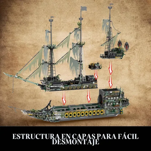 Vista 5 de JMBricklayer Set de Construcción de Barco Pirata para Adultos - Modelo de Barco Fantasma el Holandés Errante, 5865 Piezas Barco modelo grande