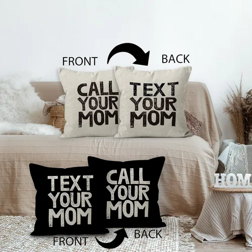 Vista 2 de Call Your Mom Text Your Mom - Funda de almohada reversible de lino de doble cara de 18 x 18 pulgadas, juego de 2, regalo de primer año, regalo