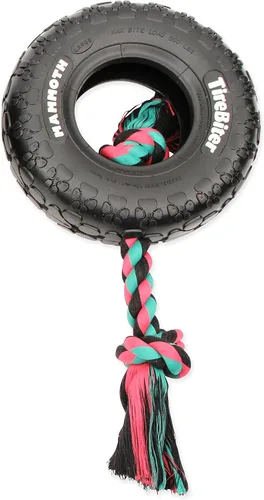 Vista 13 de Mammoth Pet Products TireBiter con cuerda de algodón y poliéster, juguetes de goma natural para masticadores extremos, juguetes para perros