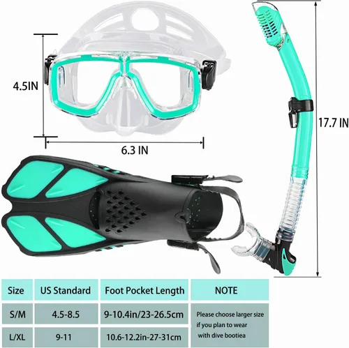 Vista 8 de Equipo de esnórquel para adultos con aletas, equipo de buceo profesional para adultos, juegos de esnórquel de viaje con aletas, máscara de buceo