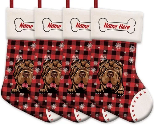Vista 30 de Foto personalizada, Feliz Navidad, búfalo rojo, a cuadros, feliz perro, calcetín de Navidad, copo de nieve, decoración de vacaciones, calcetín