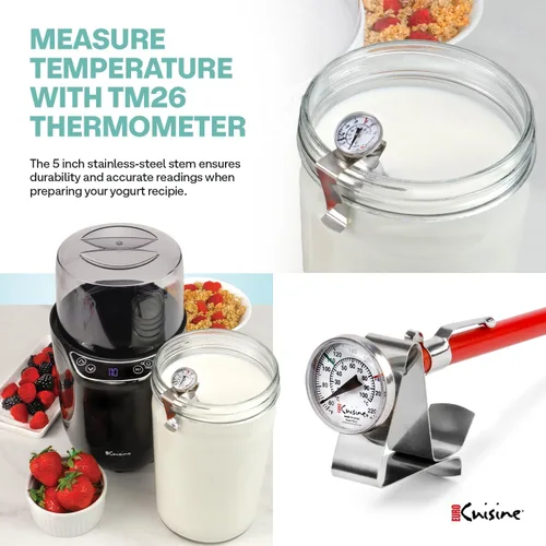 Vista 4 de Euro Cuisine YM360 Máquina para Hacer Yogur con control de tiempo y temperatura ajustable, tarro de vidrio de 2 cuartos de galón, termómetro GRATIS