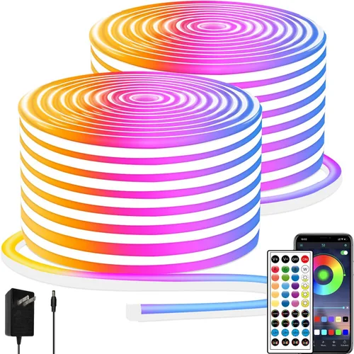 Vista 9 de Tira de luces LED de neón, tira de luces LED alimentada por USB de 3.3 pies, tira de luces de cuerda LED de 5V con sincronización de música y cambio