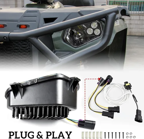 Vista 4 de SAUTVS Faros LED con Ojo de Ángel para Sportsman, Faros LED Delanteros con Luces de Haz Alto y Bajo para Polaris Sportsman 400 500 550 570 800 850