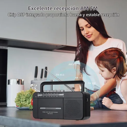 Vista 4 de SEMIER Boombox - Grabadora de cinta de casete de conversión MP3, radio AM FM, convertidor digital de casete a MP3, grabación USB, micrófono