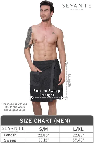 Vista 6 de Men’s Spa Bath Terry Towel Wrap Robe - 100% Turkish Cotton Body Shower Wrap with Adjustable Closure - OEKO-TEX® Certified