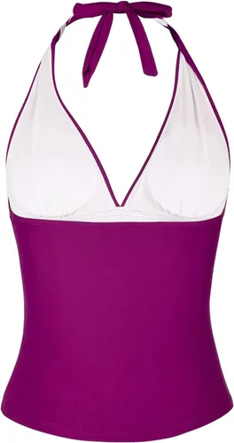 Vista 4 de Hilor - Parte superior de tankini para natación, con cuello profundo en V y halter, drapeado, para mujer Amaranto