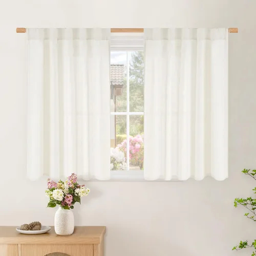 Vista 76 de BGment Cortinas cortas de lino marfil de 36 pulgadas de largo para ventanas de cocina, pequeñas cortinas texturizadas rústicas para café sobre