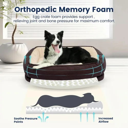 Vista 2 de Cama ortopédica para perros de tamaño grande, funda lavable para perros, cama de espuma para gatos mayores, cama ovalada para perreras, sofá cama