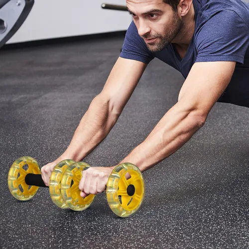 Vista 8 de Kisangel Juego de ruedas de doble Ab Roller para entrenamiento de núcleo, equipo de ejercicio abdominal portátil con agarre de espuma para gimnasio
