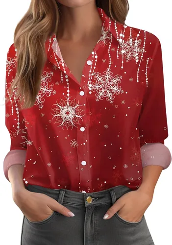 Vista 63 de Camisetas de San Valentín para mujer, camisas con botones, blusas de corazón, elegantes, informales, cuello de solapa, manga larga, suave, cómoda