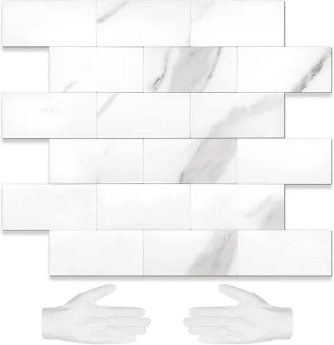 Vista 29 de STICKGOO 1/3 lámina de azulejos para despegar y pegar Subway, azulejos de cocina sin costuras de diseño pulido en rosa-beige eurásico