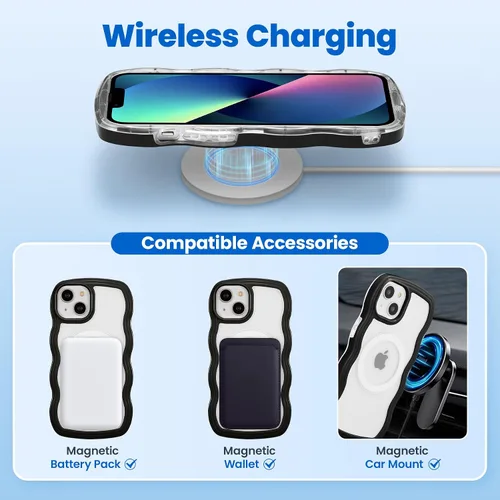 Vista 2 de ZCDAYE Bonita funda de onda rizada para iPhone 13, iPhone 13 (6.1 pulgadas), funda compatible con Magsafe, transparente, delgada, a prueba de Negro