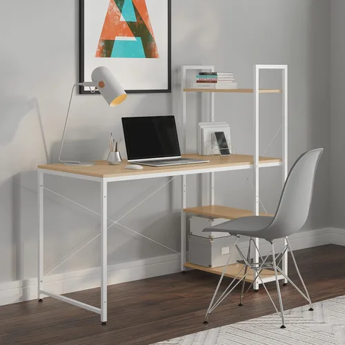 Vista 16 de Ames - Escritorio reversible para computadora de juegos de 47 pulgadas con estantes ajustables, escritorio de oficina en casa, gestión de cables