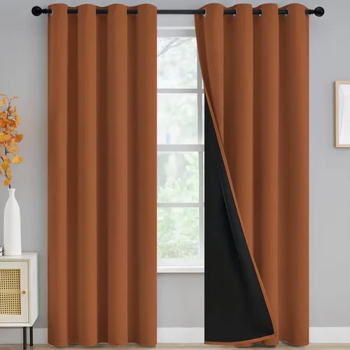 Vista 127 de Yakamok Cortinas 100% opacas para dormitorio, 63 pulgadas de largo, cortinas de bloqueo de luz total con respaldo negro, paneles de ojales sólidos
