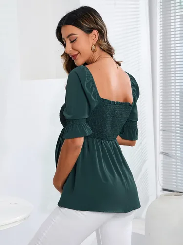 Vista 5 de WDIRARA Blusa de maternidad de manga corta con volantes y dobladillo fruncido para mujer