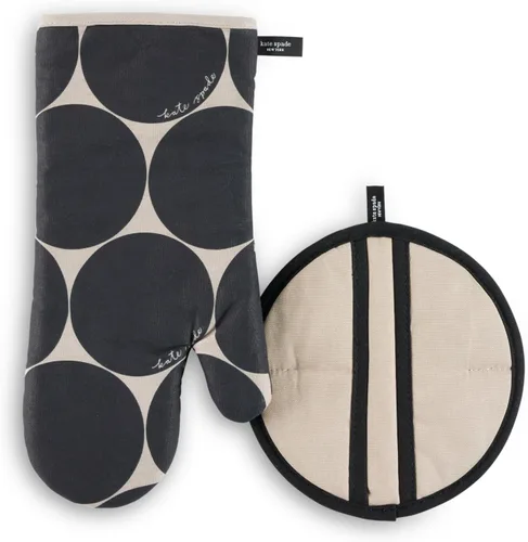 Vista 12 de Kate Spade New York Joy Dot - Manoplas de horno y agarrador de ollas juego de 2 unidades, 7 x 13 pulgadas, 8 pulgadas, redondo, azul marino/crema