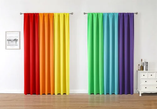 Vista 3 de THOOO Cortinas opacas de arcoíris de 6 paneles para dormitorio y sala de estar, 54 pulgadas de largo, oscurecimiento de habitación, bolsillo