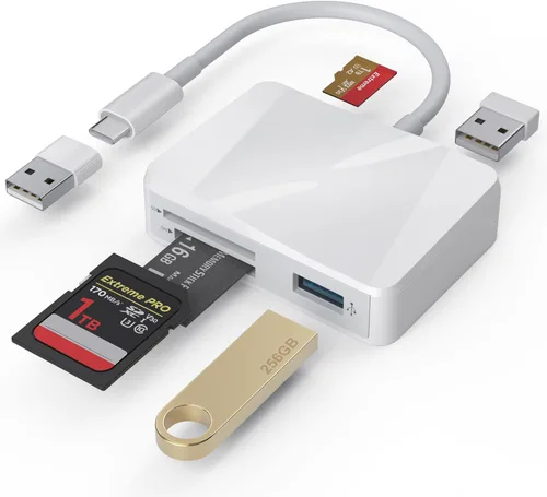 Vista 11 de Lector de tarjetas SD, adaptador de tarjeta USB-C y USB 5 en 1 con SD/MicroSD/MS y puertos USB-A duales lector de tarjetas de memoria para iPhone