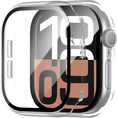 Vista 25 de Paquete de 2 fundas rígidas de policarbonato compatibles con Apple Watch, con protector de pantalla de cristal templado sin burbujas para accesorios