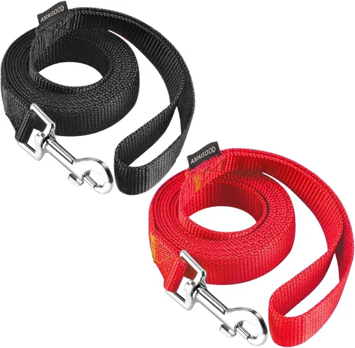 Vista 64 de AMAGOOD 6 pies de correas para cachorros/perros, correa de estilo tradicional resistente con gancho de cuello fácil de usar, correa para perros Negro