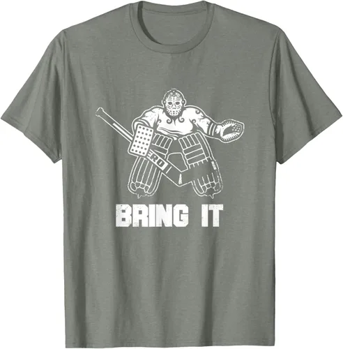 Vista 63 de Divertida camiseta gráfica de ropa de portero de hockey sobre hielo, Negro, S