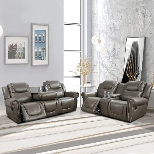 Vista 6 de Sillón reclinable de cuero, muebles de sala de estar, silla reclinable manual, silla de cuero marrón de 1 plaza para sala de estar