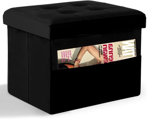 Vista 28 de LINMAGCO Otomana Otomana de almacenamiento con almacenamiento pequeño reposapiés taburete debajo del escritorio, reposapiés plegable corto de tela