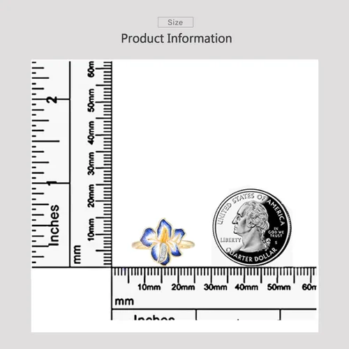 Vista 5 de Santuzza Anillo de diamante genuino de flor esmaltada de oro sólido amarillo de 10 quilates para mujer