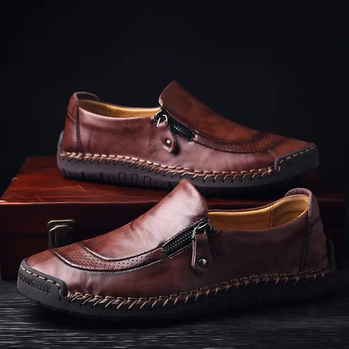 Vista 4 de Qiucdzi Zapatos cómodos de cuero para hombre, con costuras a mano, antideslizantes, informales, mocasines, zapatos para barco, Transparente