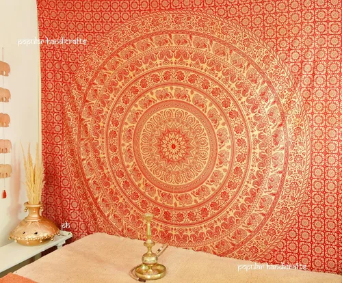 Vista 16 de Popular Handicrafts Tapiz para colgar en la pared para dormitorio, mandala hippie bohemio, diseño floral, tapiz indio de pensamiento mágico Blanco