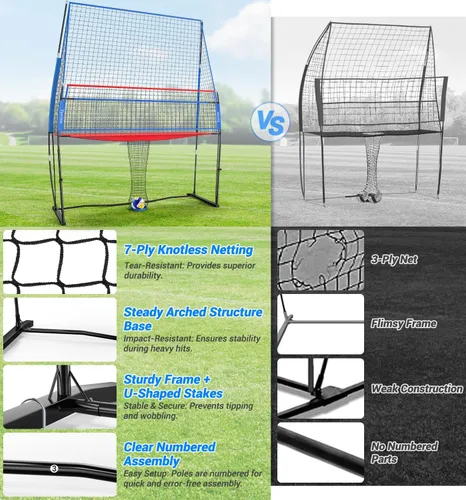 Vista 7 de Volleyball Practice Net with Ball Return System, Height Adjustable 6.5-8FT, 11 * 8FT Portable Volleyball Training Equipment for Serving, Spiking