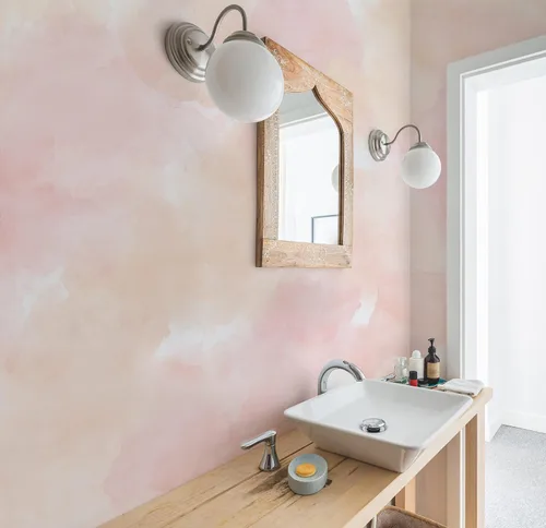 Vista 4 de Murwall Watercolor Wallpaper Abstract Art Wall Mural Soft Peach Colors Paint Art Wallpaper