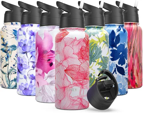 Vista 8 de THILY - Botella de agua deportiva aislada al vacío – Botella de agua de acero inoxidable de 32 onzas a prueba de fugas de boca ancha con tapa Mar