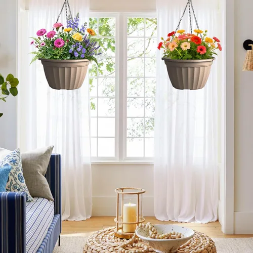 Vista 5 de FGstyle Paquete de 6 macetas colgantes de 8 pulgadas, macetas de riego automático para plantas de interior, cesta colgante de plástico con elevador