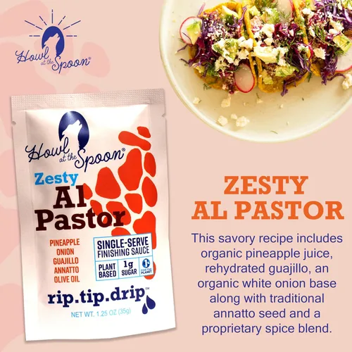 Vista 3 de Howl at the Spoon 's Al Pastor 6-pack - Salsa mexicana de una sola porción, deliciosa en tacos, camarones, pollo. Todo natural sin conservantes