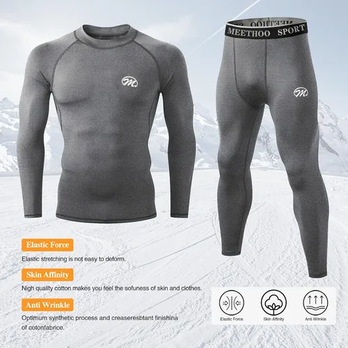 Vista 3 de mens Compression Base Layers Long Johns Winter Gear With Fleece Lined for Skiing