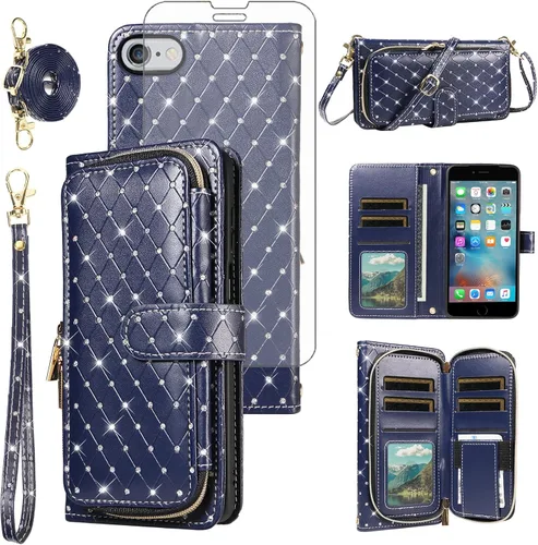 Vista 69 de Funda para teléfono iPhone 6 6S con cremallera y protector de pantalla con protector de pantalla, correa de cordón cruzado, ranura para iPhone 6 Six