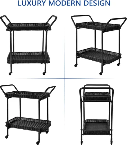 Vista 6 de Jeco Carrito de mimbre para patio en negro