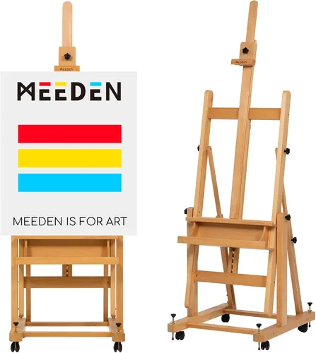 Vista 7 de MEEDEN Caballete de estudio extragrande y resistente con marco en H - Caballete de madera de haya maciza para artista profesional, caballete de arte