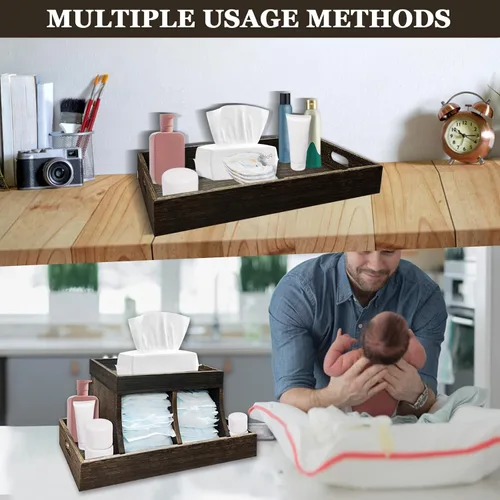 Vista 4 de YEXEXINM Organizador de pañales – Mesa cambiadora de madera duradera con almacenamiento de pañales para dispensador de toallitas, calentador