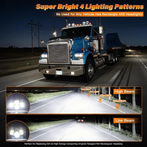 Vista 2 de Faros LED de 4 x 6 pulgadas con certificación DOT, 2 piezas, haz alto/bajo, rectangular, para camiones Kenworth T800, W900, Peterbilt, Oldsmobile