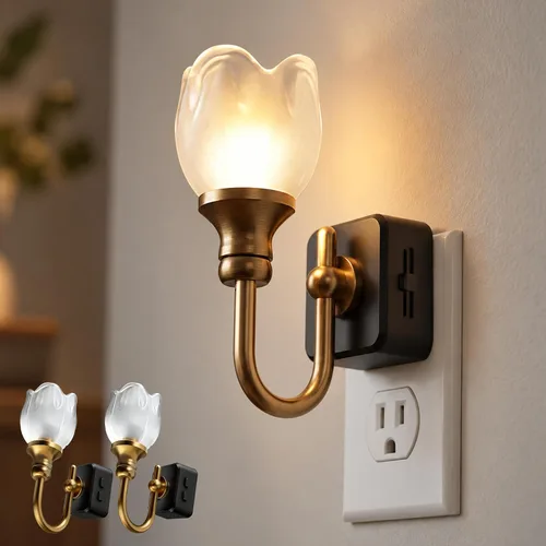 Vista 30 de L LOHAS LED Luz nocturna, luces nocturnas decorativas que se enchufan a la pared Anillo de oro manchado flor 3000K