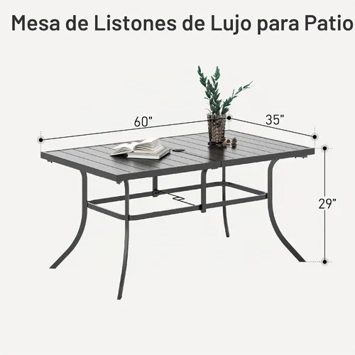 Vista 3 de PHI VILLA Mesa de patio para 6, 60 pulgadas, mesa de comedor de metal negro