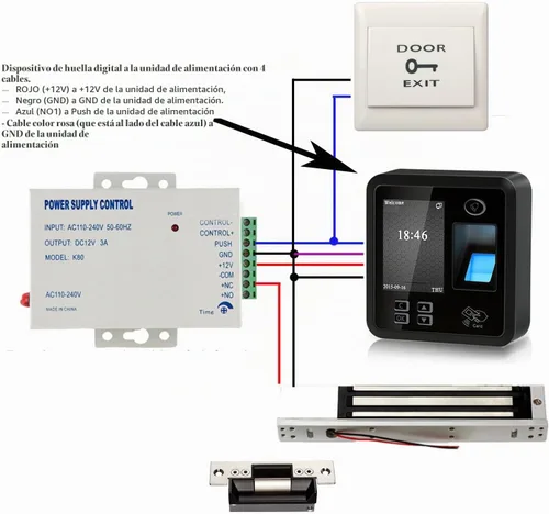 Vista 2 de Sistemas de control de acceso de seguridad biométrica de huellas dactilares con bloqueo magnético de 600 libras, sensor de movimiento de salida