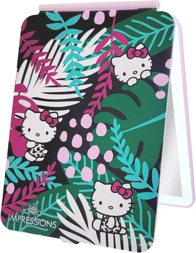 Vista 4 de Impressions Vanity Hello Kitty Touch Pad - Mini espejo de maquillaje tricolor con cubierta abatible y tira LED, espejo de tocador de viaje con Animal