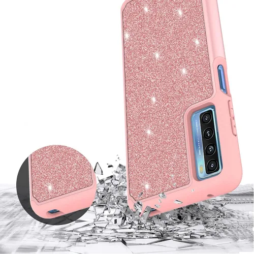 Vista 5 de Funda diseñada para TCL 20S con purpurina con vidrio templado, absorción de golpes, antiarañazos, resistente, duradera, protección contra caídas Oro