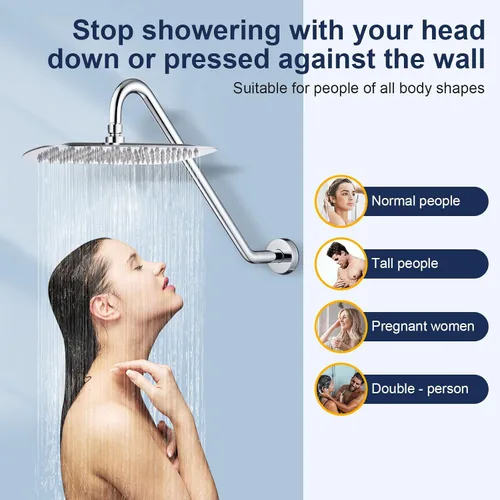 Vista 2 de Brazo de extensión de cabezal de ducha con brida Uvish de 17 pulgadas, tubo elevador de cabezal de ducha en forma de S, brazo extensor de ducha