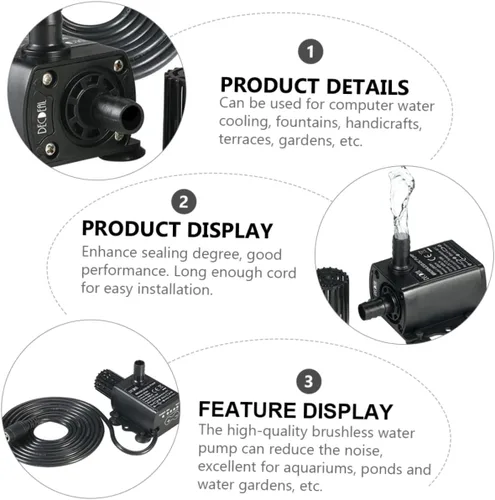 Vista 3 de Abaodam 12V Miniature Water Pump Submersible Fountain Pump for Fish Tanks Computer Cooling and Hydroponics Durable Low Vibration Versatile Use for